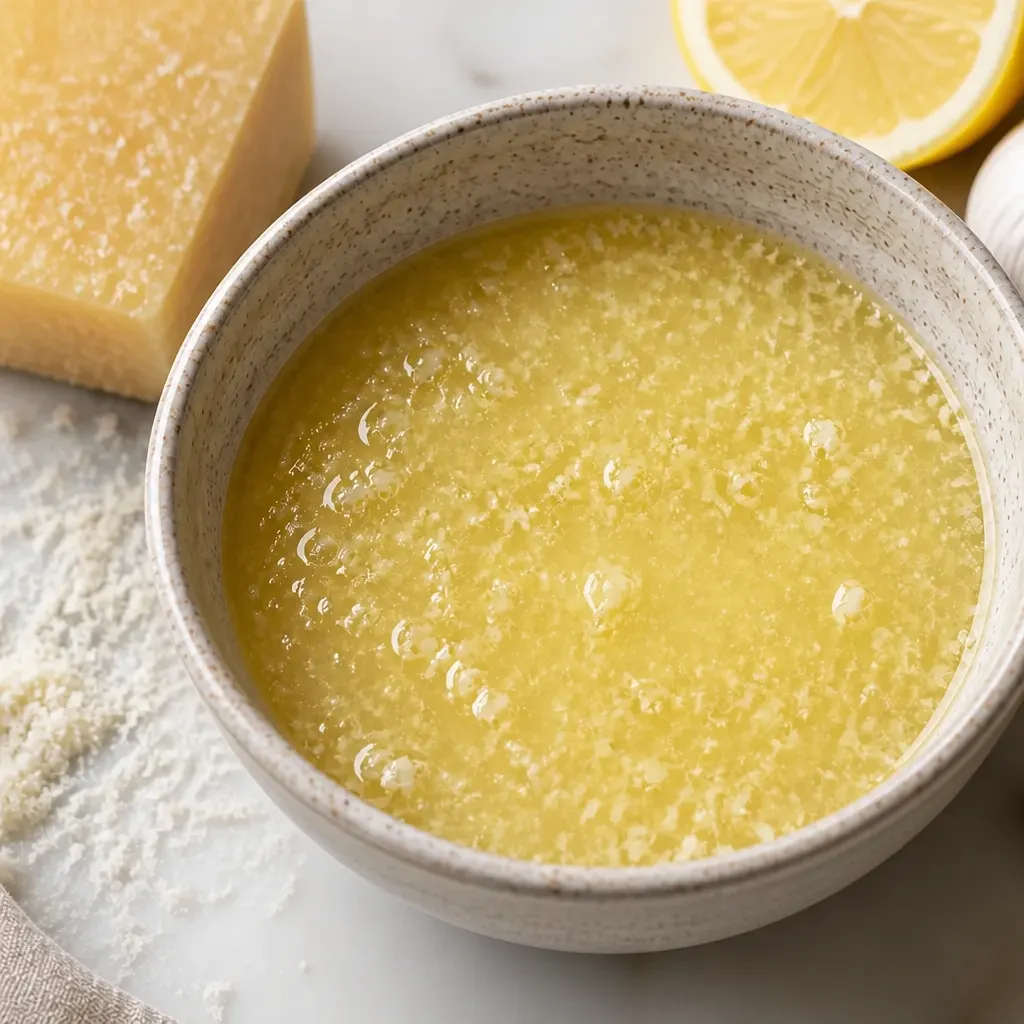 Quick Garlic Pecorino Dressing close-up view