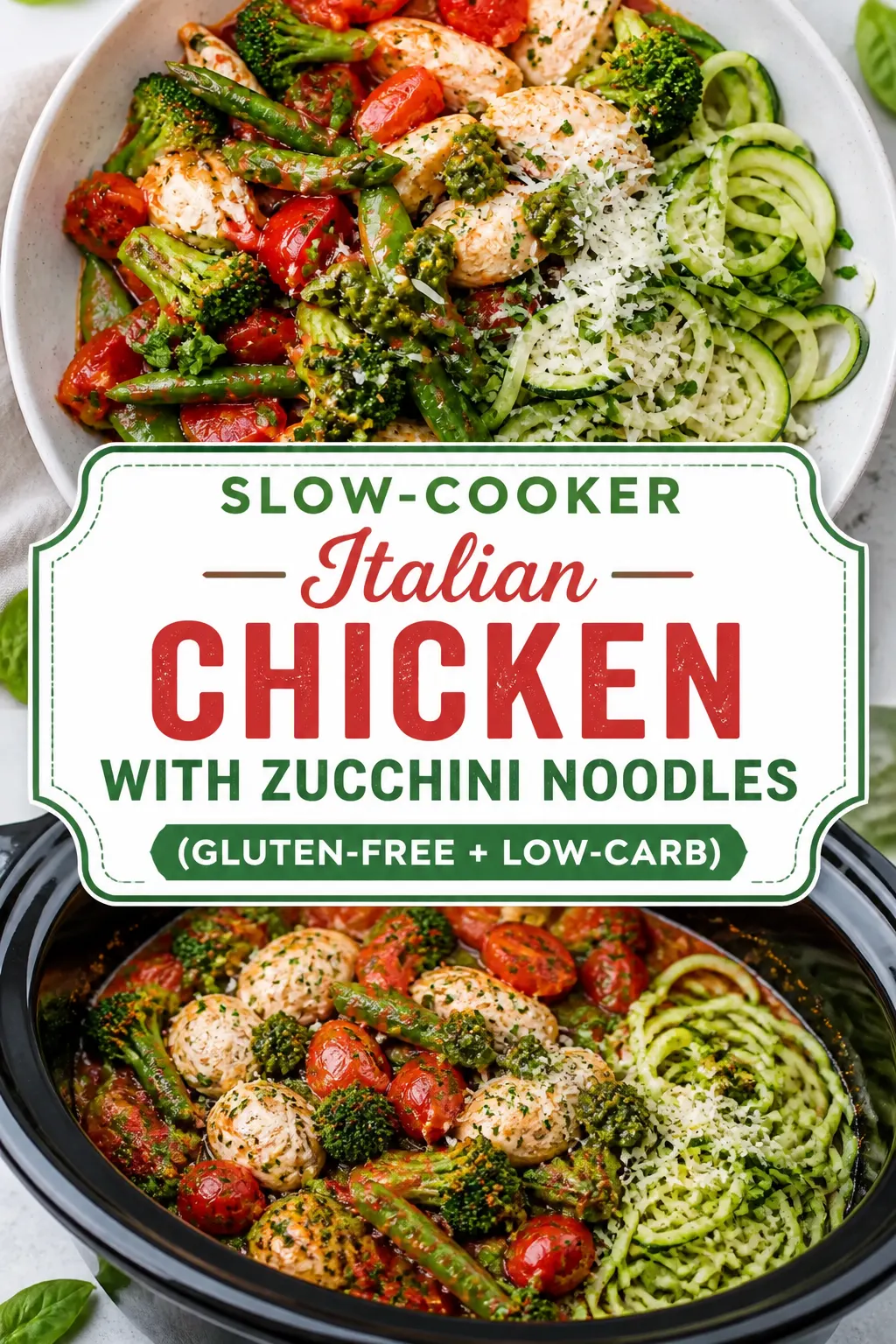 Slow-Cooker Italian Chicken with Zucchini Noodles (Gluten-Free + Low-Carb) Pinterest pin