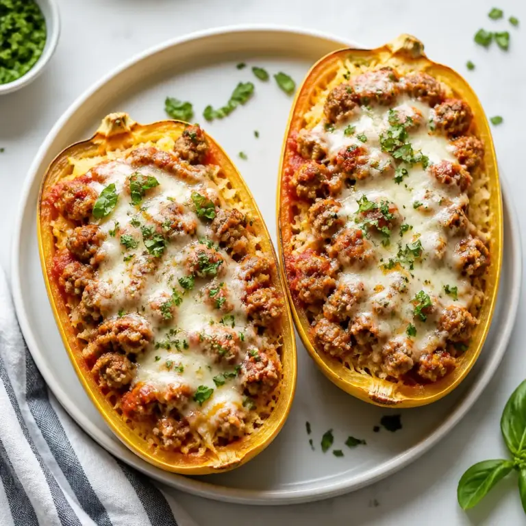 Spaghetti Squash Sausage Lasagna Boats