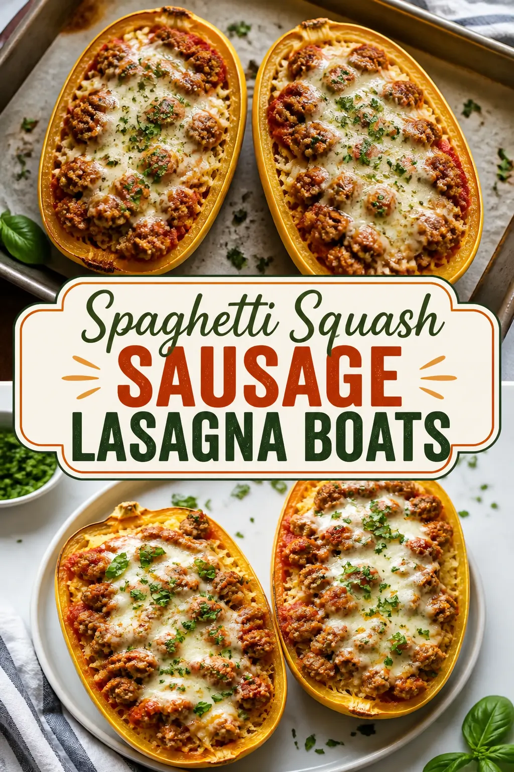 Spaghetti Squash Sausage Lasagna Boats Pinterest pin