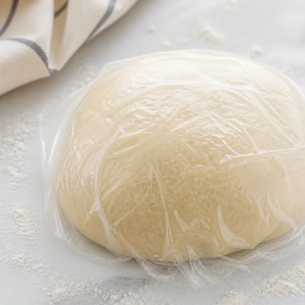 Turn the Dough #2: Place the packet of dough on a floured surface close-up view